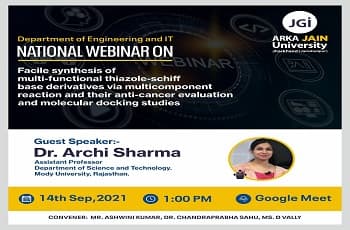 National Webinar On Facile Synthesis of Multi-Functional Thiazole-Schiff Base Derivatives Via Multicomponent Reaction And Their Anti-Cancer Evaluation And Molecular Docking Studies