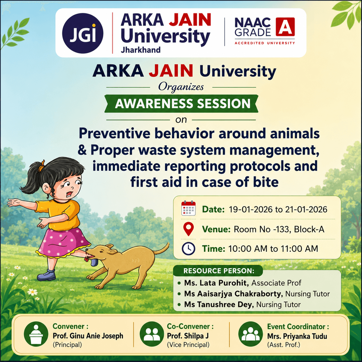 Preventive Behavior Around Animals & Proper Waste System Management, Immediate Reporting Protocols And First Aid In Case of Bite.