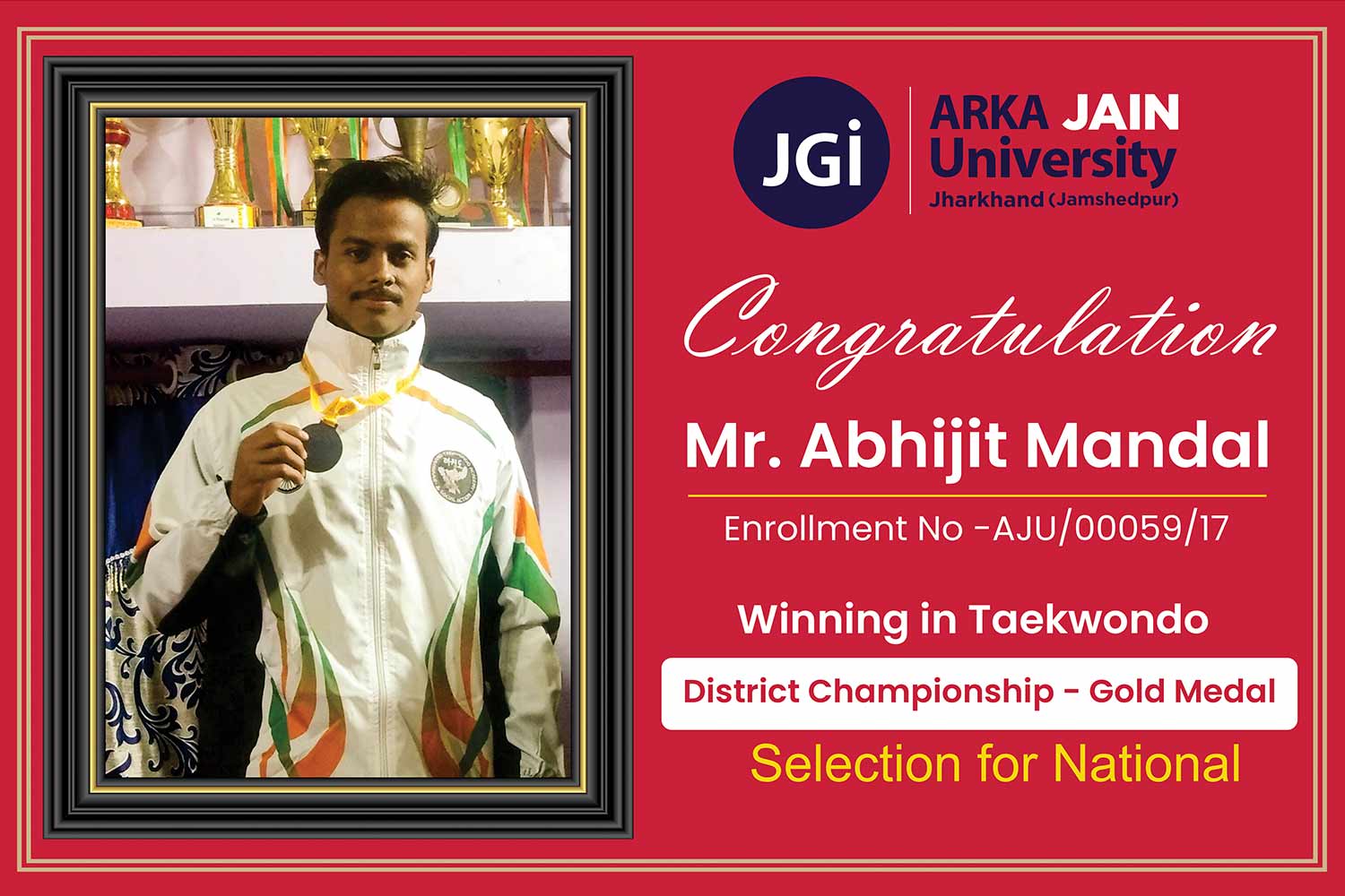Taekwondo winner Mr.Abhijit Mandal in District Championship – Gold Medal 2019