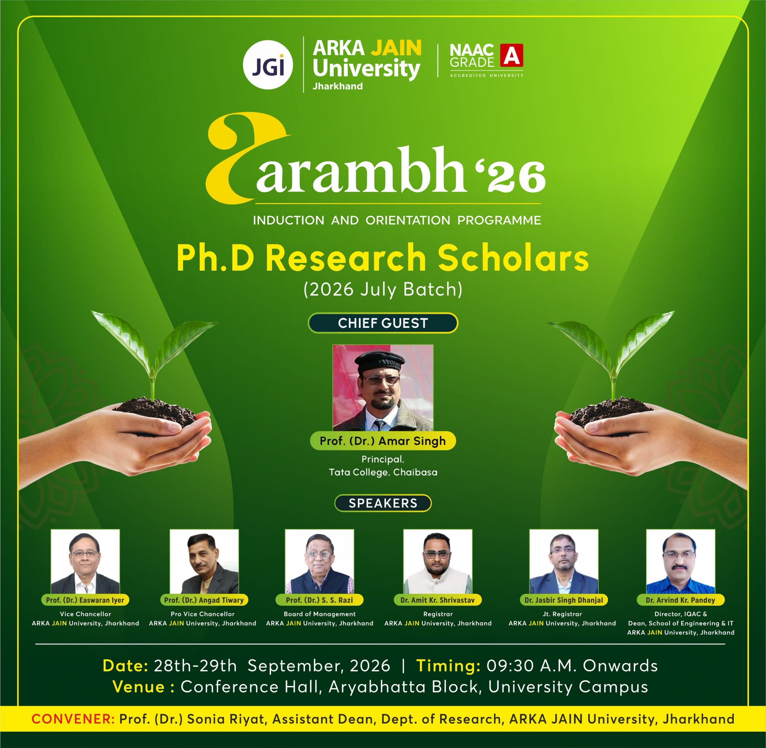 Induction and Orientation Programme AARAMBH 2026 of Ph.D Research Scholars of 2026 July batch dtd. 28-09-2026 & 29-09-2026