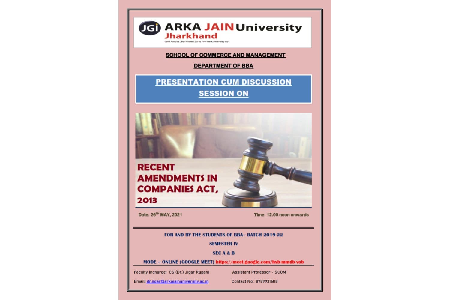 Presentation Cum Discussion Session On Recent Amendments In Companies Act, 2013