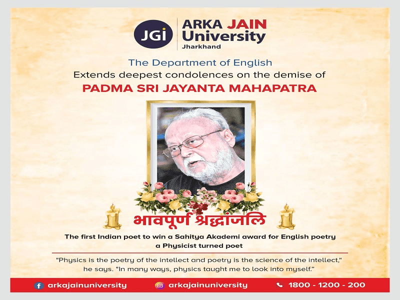 Extends Deepest Condolences on the Demise of Padma Sri Jayanta Mahapatra