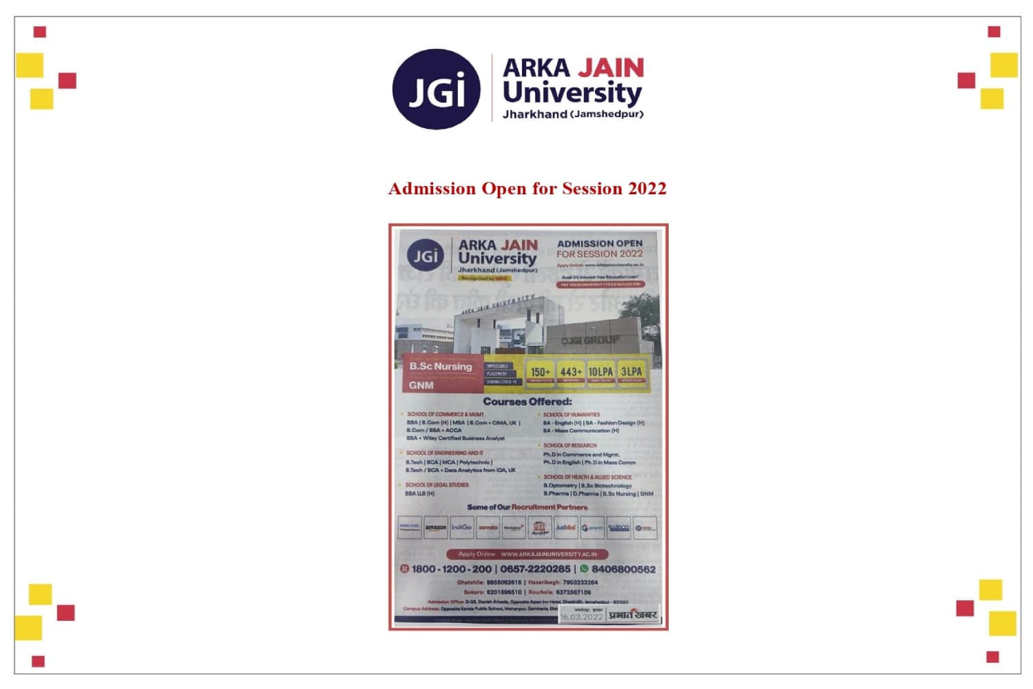Admission Open for Session 2022