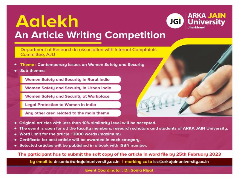 Aalekh An Article Writing Competition – ARKA JAIN UNIVERSITY